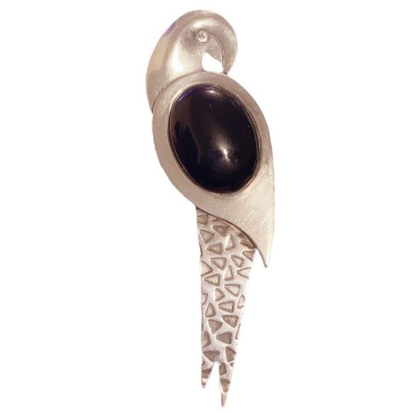 Jay King VERY RARE Hard To Find Parrot Bird DTR .925 Onyx Pin Brooch